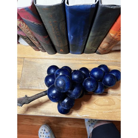 Vintage 15" Italian Blue Alabaster Grape Cluster on Driftwood - Picture 1 of 4